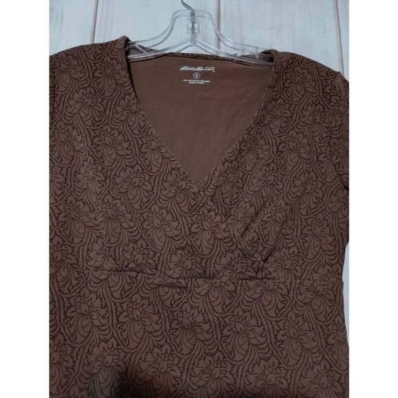 Eddie Bauer Shirt Ladies Small Brown Black V-Neck - Picture 3 of 5